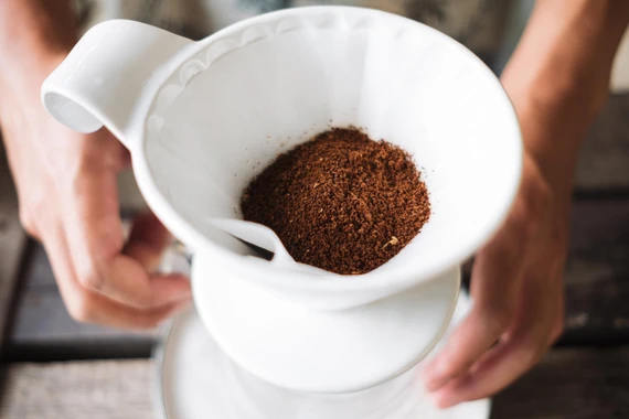 Freshly ground coffee from burr grinder for pour over brewing