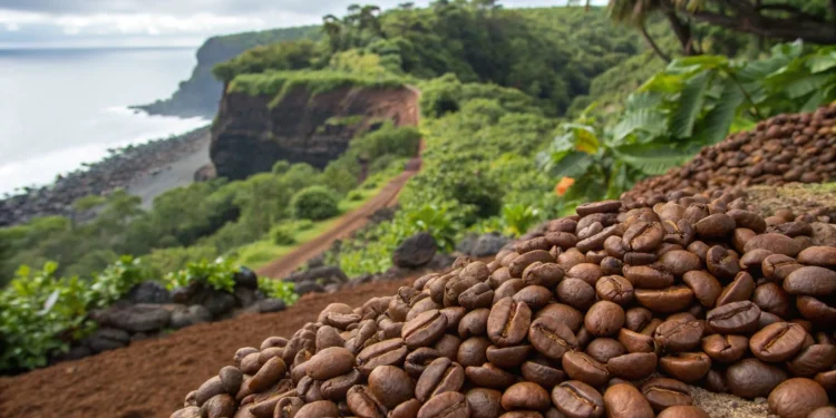Hawaiian Kona coffee beans from Big Island volcanic slopes